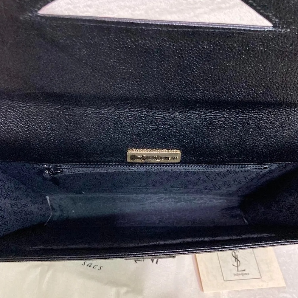 AUTH YSL Yves tSaint Laurent black caviar leather clutch Bag cut out gold logo - Picture 6 of 8